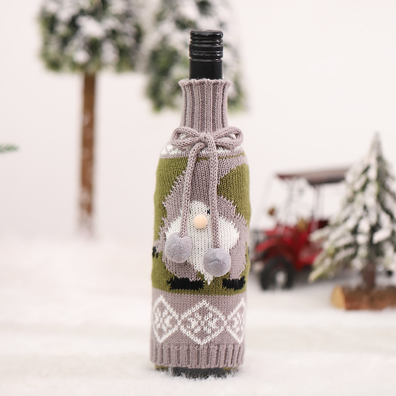 Cross-Border New Christmas Decorations Creative Bowknot Knitted Faceless Old Man Doll Wine Bottle Cover Dining-Table Decoration