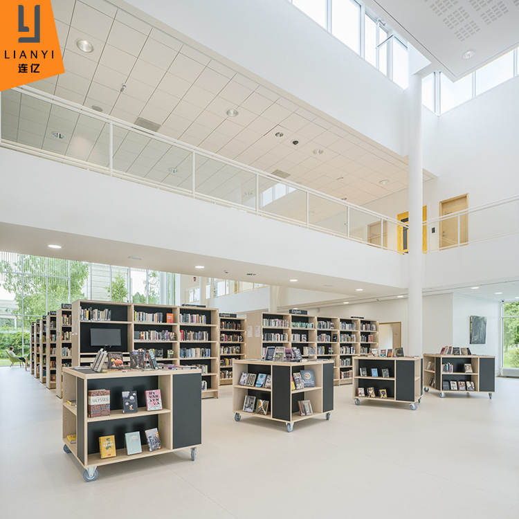 现代简约图书馆书柜定制移动图书馆中岛台柜台三胺板书店书柜双面