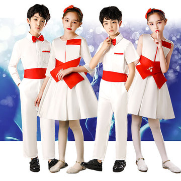 六一节儿童表演服儿童合唱演出服唱红歌女童礼服小学生大合唱朗诵