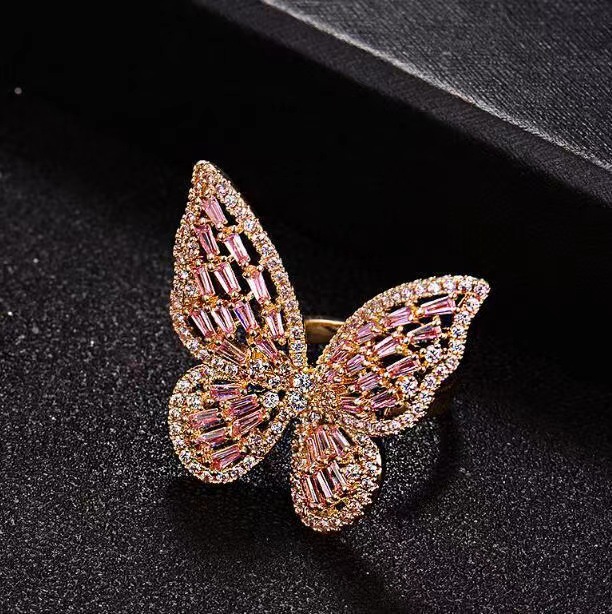 Ring Wholesale Yiwu Accessories Supply Stall Hot Sale Hollow Butterfly Ring Exaggerated Ring Non-Fading Bracelet