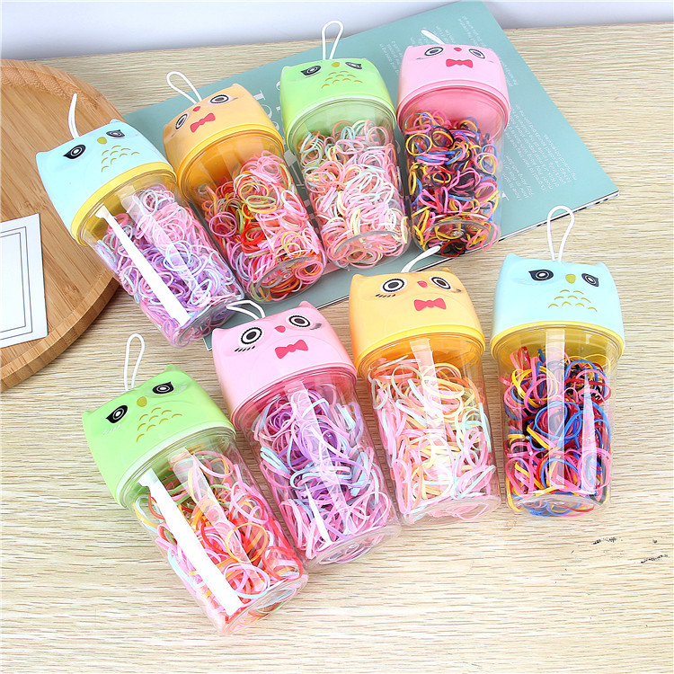 Factory Wholesale Thickened Strong Pull Continuous Rubber Band Cartoon Bottled Disposable Rubber Band Baby Braid Little Hair Ring