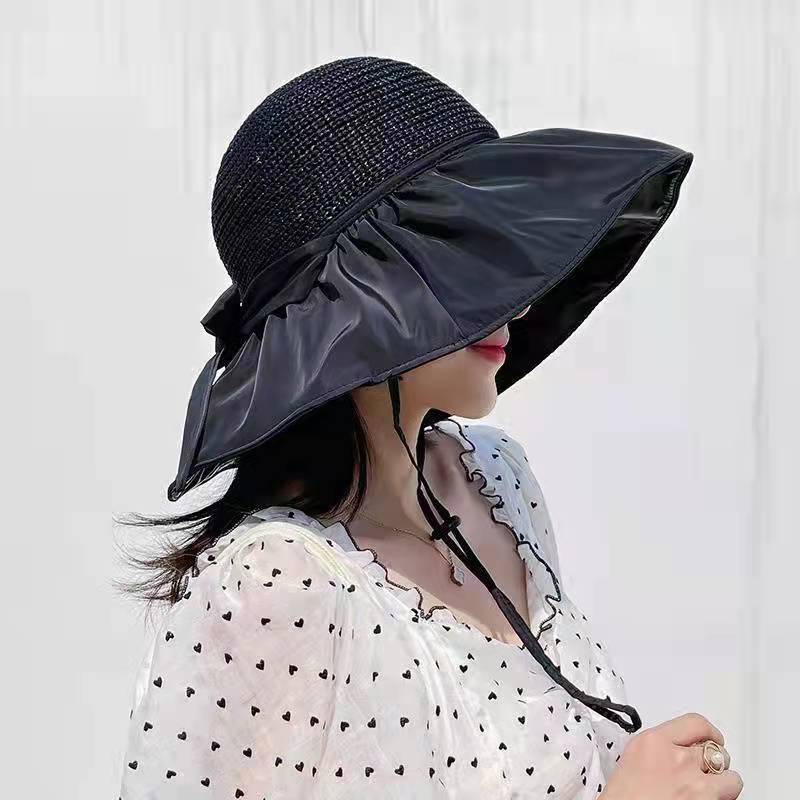 Spot Hat Female Sun Protection Vinyl Summer Bucket Hat Foldable Sun Hat Vinyl Big Brim Beach Sun Straw Hat