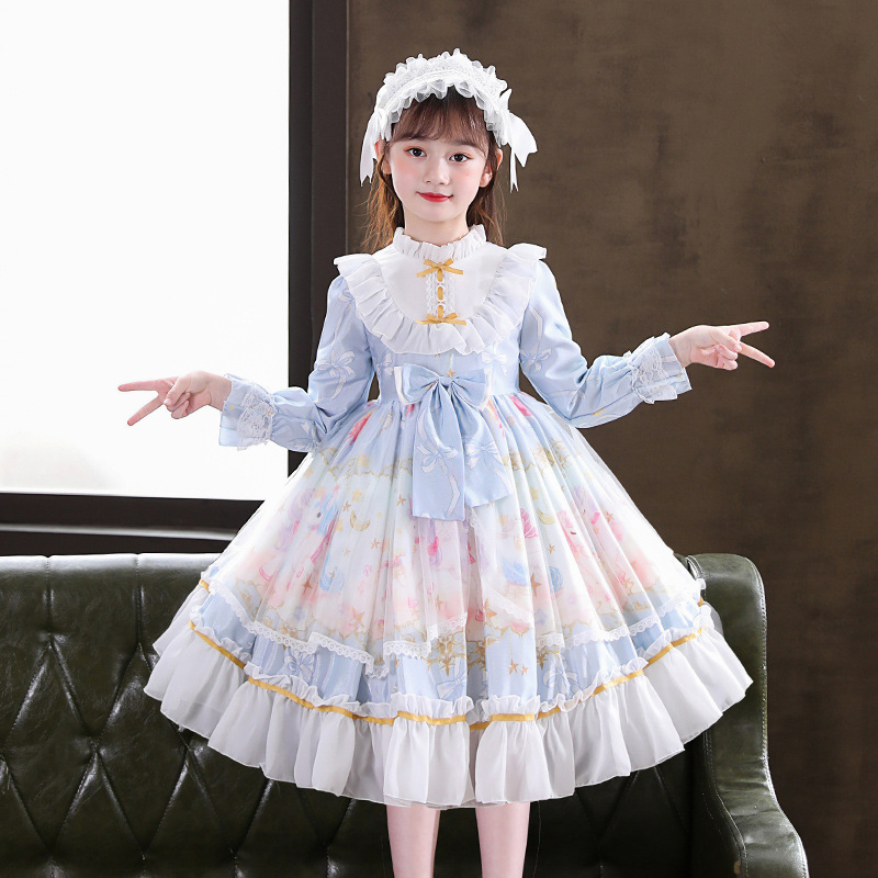 正版女童洛丽塔公主裙春秋长袖儿童lolita裙子洋装全套洋气连衣裙