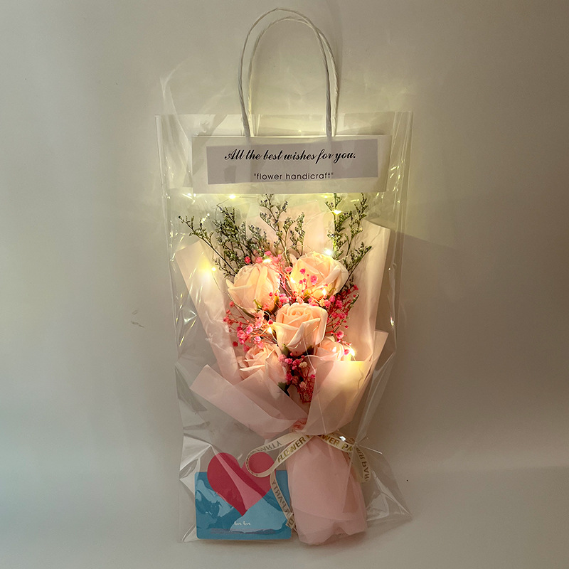 Teacher's Day Carnation Transparent Handbag Bouquet with Light Preserved Fresh Flower Starry Rose Soap Flower Valentine's Day
