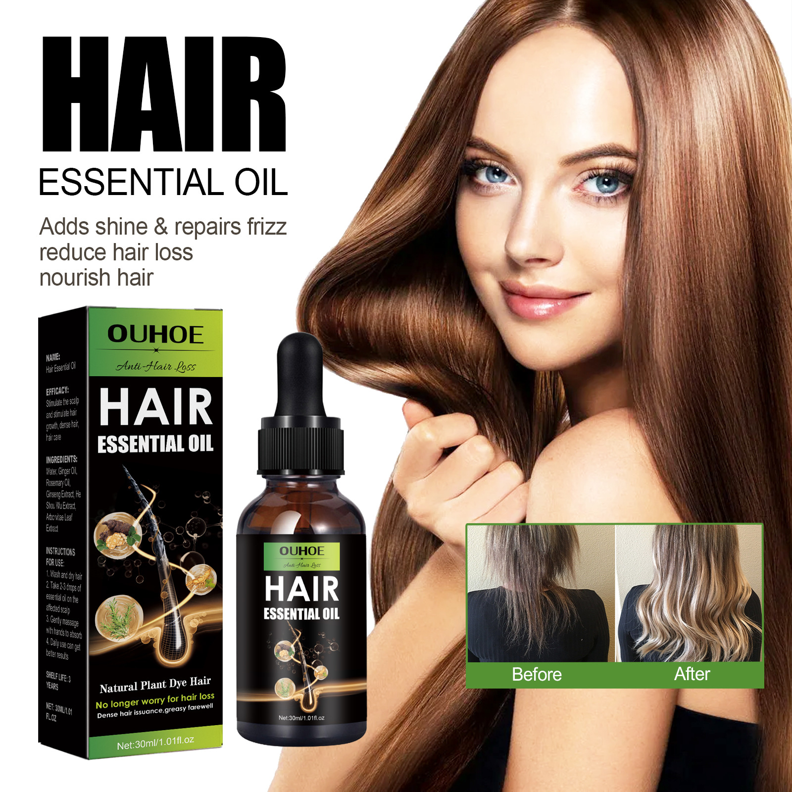 Ouhoe Hair Care Density Hair Oil Hot Dyeing Damaged Repair Improve Dry and Dry Manic Nourishing Anti-Hair Loss Soft Essential Oil