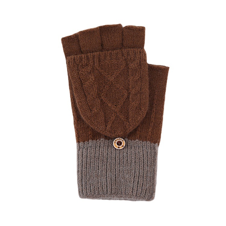 Winter New Knitted Gloves Playing Games Student Writing Gloves Cashmere Half Finger Flip Warm Gloves