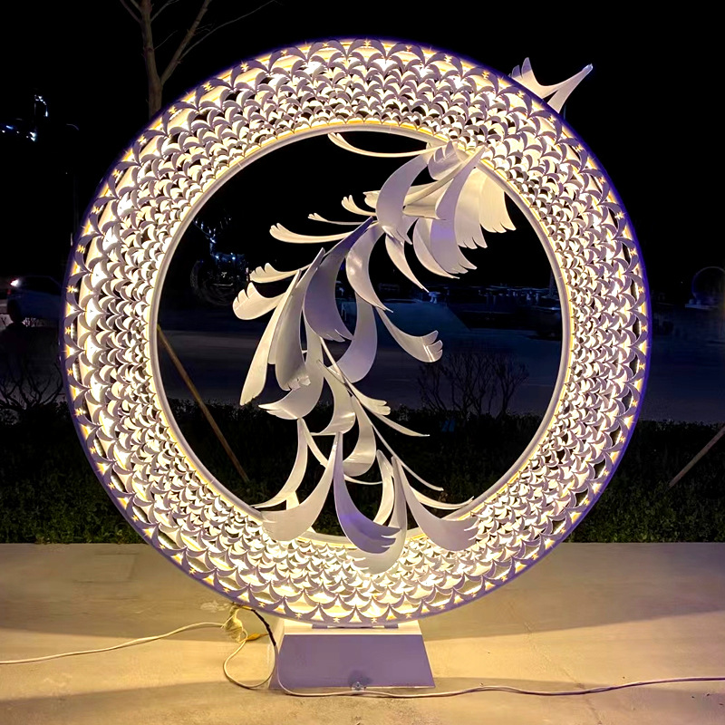 不锈钢圆环雕塑 户外金属镂空月亮园林亮化景观雕塑商场镜面美陈
