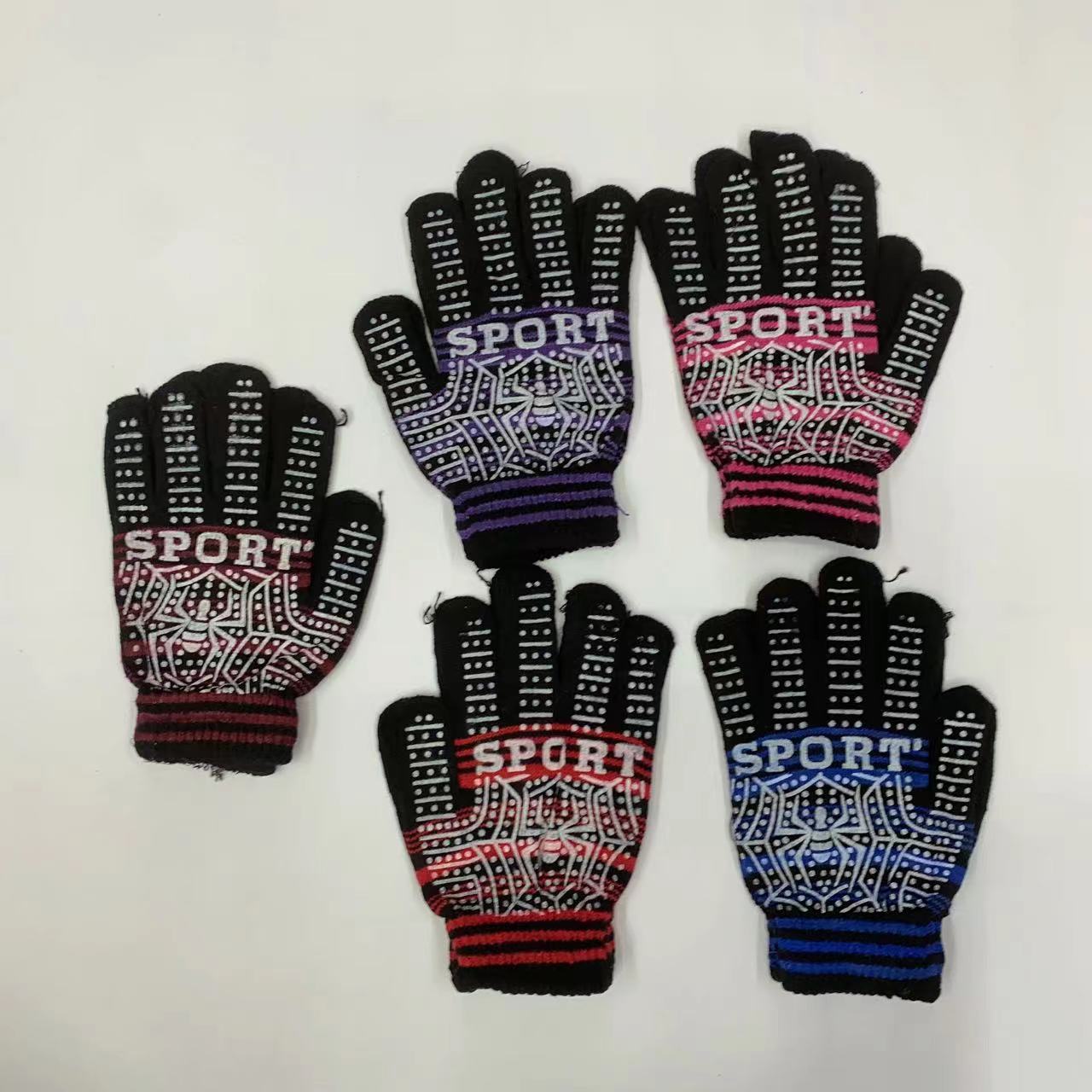 工厂直销外贸跨境批发点胶印男士女士再生棉蜘蛛全指分指魔术手套