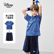 迪士尼童装儿童男童针织速干个性短袖套装2024年夏季新款宝宝时尚