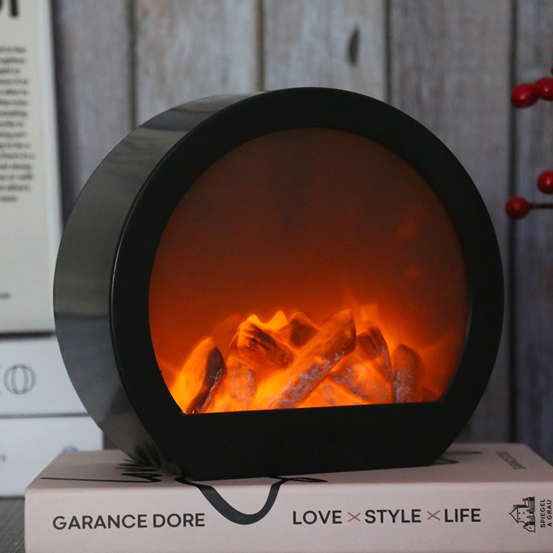Led Creative Simulation Small Semicircle Flame Fireplace Storm Lantern Living Room Christmas Nordic Ornaments Decorative Lamp Props Lamp