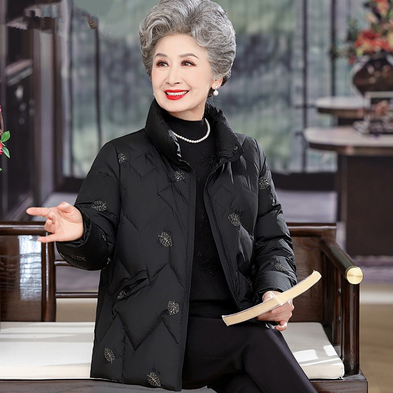 老年人冬装女羽绒服外套70岁60妈妈奶奶冬季白鸭绒棉衣老太太衣服
