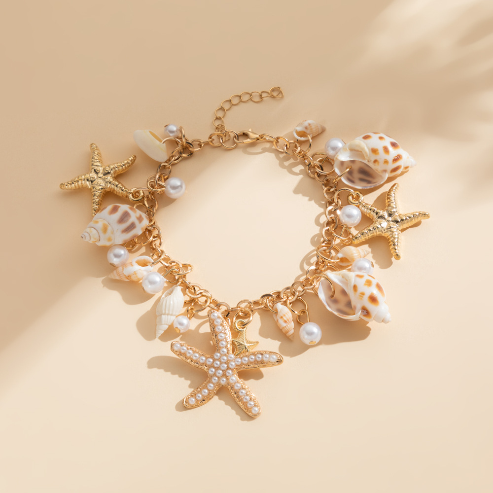 跨境度假风海星贝壳项链海洋波西米亚风手镯海星贝壳海螺手饰项饰