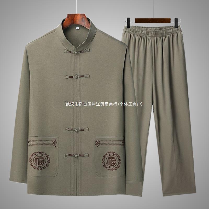 唐装男爷爷长袖中老年人衣服中国风棉麻套装爸爸春秋衬衫老头秋装