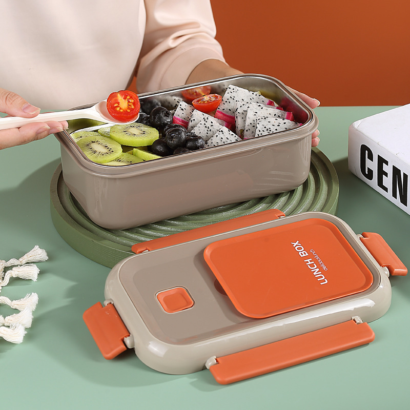 Rectangular Nordic Color Stainless Steel Lunch Box Sealed Lunch Box Student Office Worker Lunch Box with Spork Lunch Box