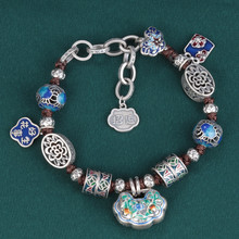 原创设计 925纯银滴胶工艺如意锁手链女 复古民族风编织串珠饰品