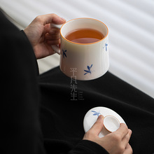批发羊脂玉瓷陶瓷茶杯个人办公室马克杯带盖德化白瓷水杯家用杯子