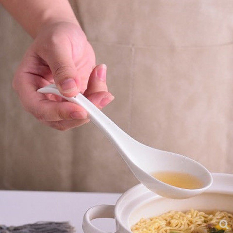 勺子商用白陶瓷汤勺调羹大碗喝汤混沌水饺柄长勺勺麻辣烫粉面餐厅