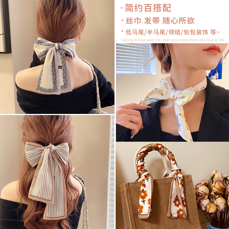 French Scarf Hair Band Female Hair Tie Ponytail Mori Style Go out Bow Headdress Winter Ribbon Hair Accessories Ribbon Headband