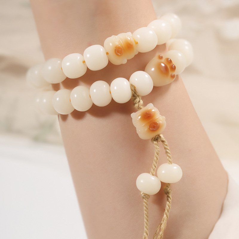 炭烧猫爪菩提根手串女盘玩白玉菩提子手链文玩绕指柔学生手持手捻