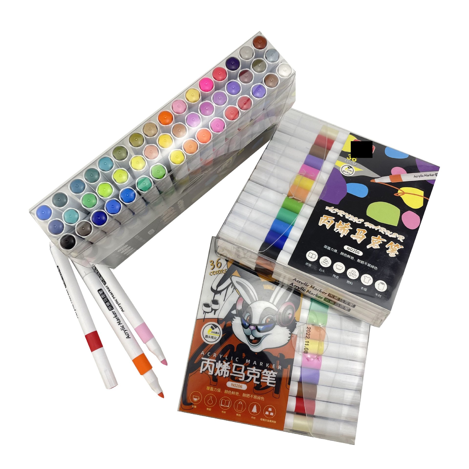 跨境抖音爆款批发丙烯马克笔套装 24 36 48色diy手账陶瓷涂鸦笔