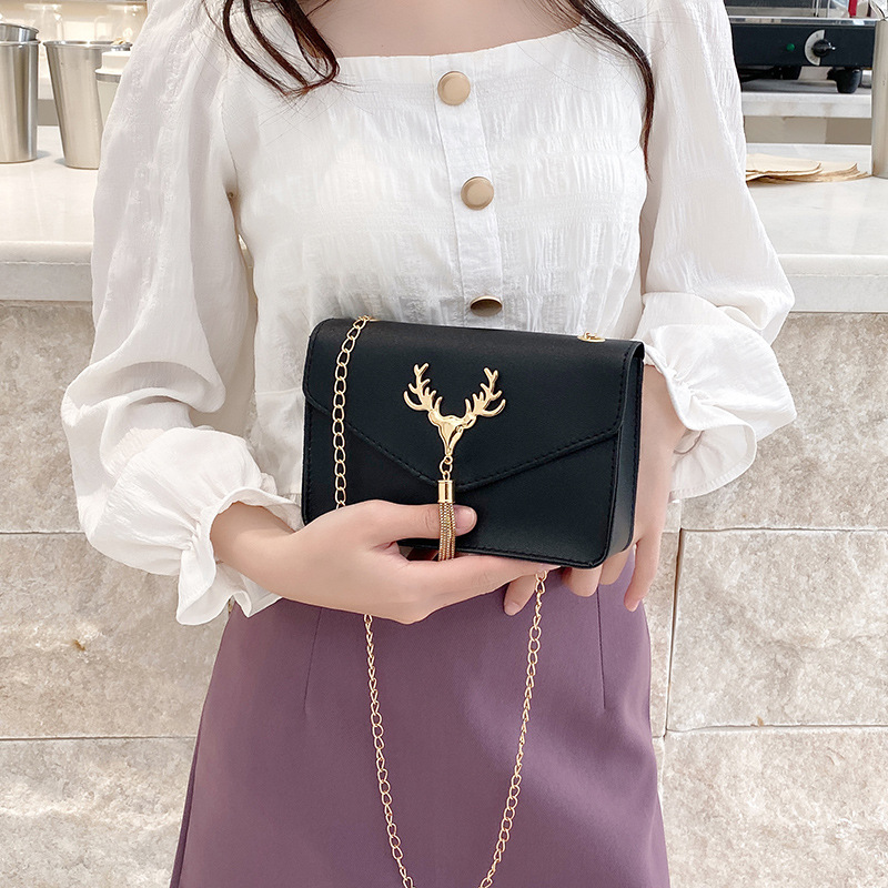 New Fresh Deer Head Tassel Shoulder Women's Bag Fashion Simple Elegant Chain Small Square Bag Mini Phone Bag Lot