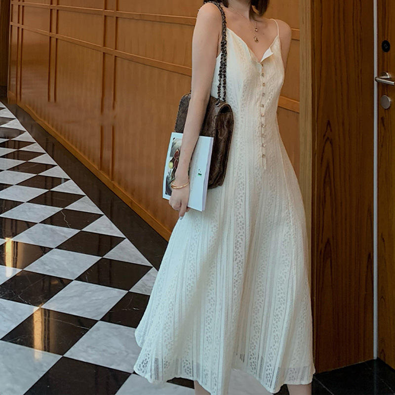 花花媛florrplaya岸芷汀兰蕾丝吊带裙气质高级感白色连衣裙女装潮