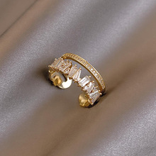 轻奢微镶锆石双层戒指女时尚韩版个性网红指环双层小众设计食指戒