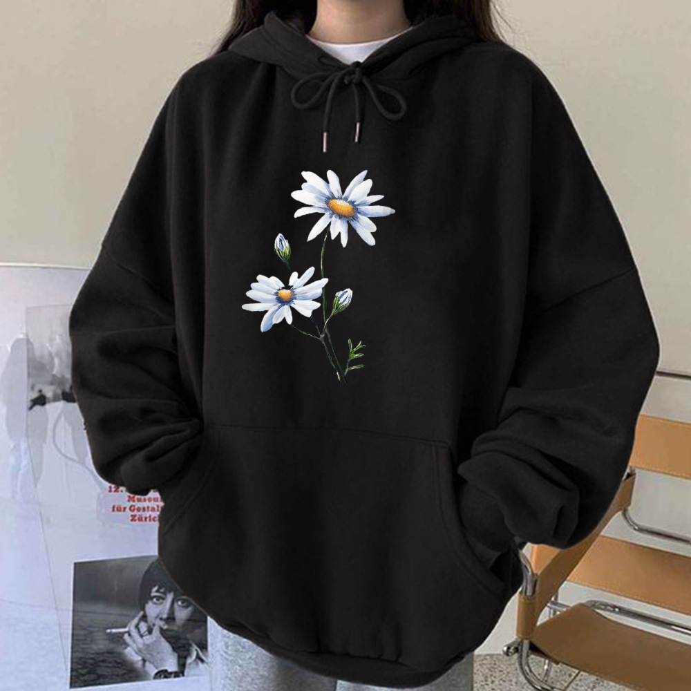 2021秋季跨境新品女士复古花朵女士落肩款连帽卫衣-阿里巴巴