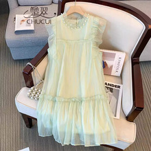 法式无袖连衣裙女士夏季2024新款小个子感超仙森系蕾丝网纱裙