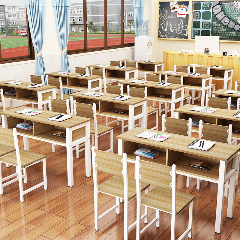 高中生小学生课桌椅组合教室用学校书桌单人课桌双人培训桌辅导班-阿