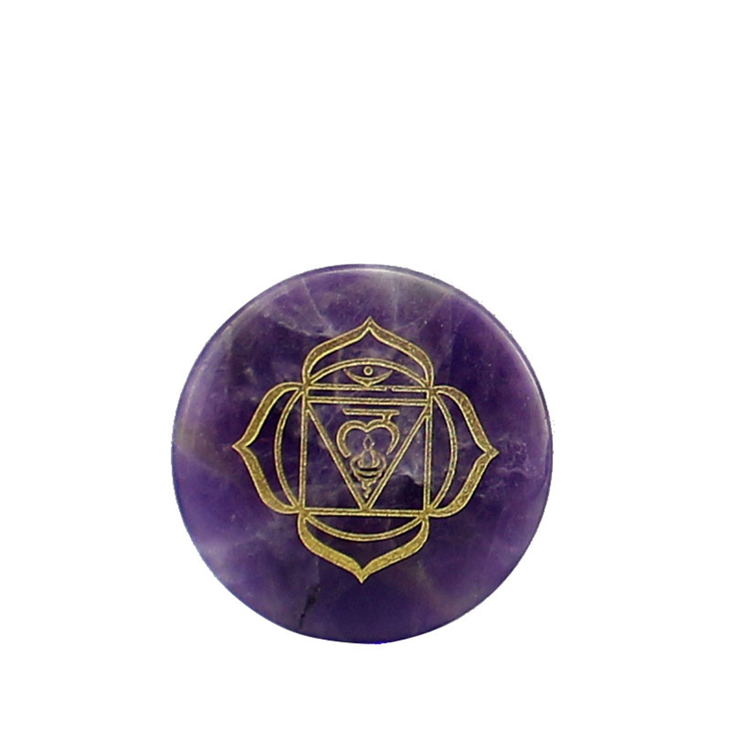 创意天然紫水晶圆片雕刻 查克拉梵文图案饰品配件 速卖通货源批发