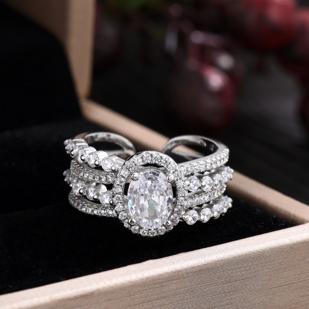 欧美跨境饰品小众设计高级鸽子蛋指环女网红直播热卖豪华满钻戒指