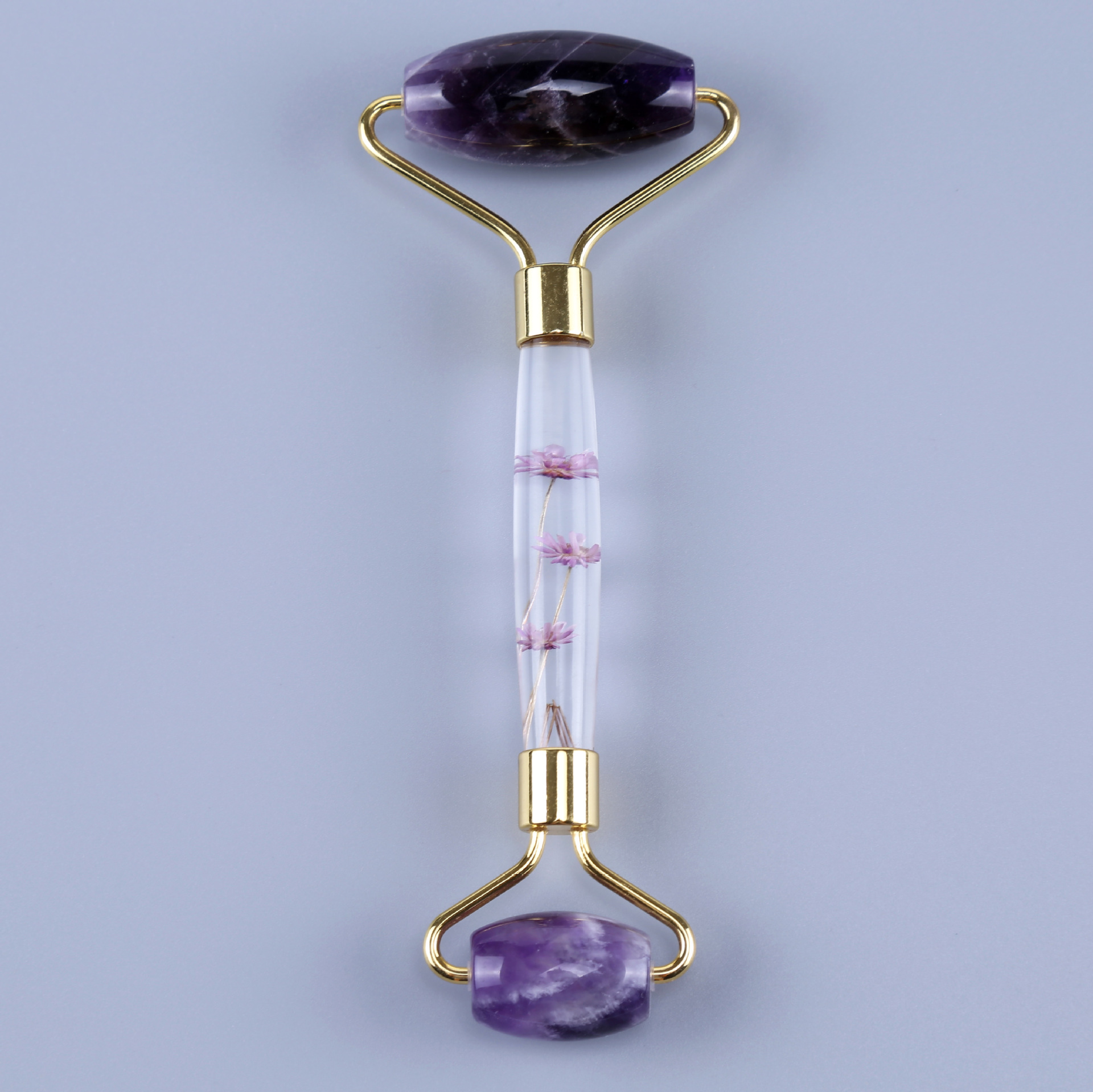 跨境直供永生花玉滚轮 玉石滚轮按摩器 树脂花杆双头玉石滚轮