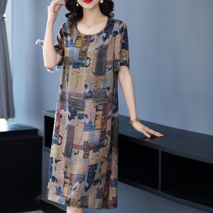 s榹1杭州重磅高档连衣裙女2021年夏装新款宽松中长款中老年妈妈装