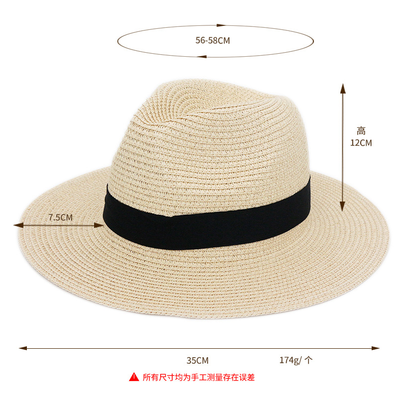 Summer Foldable Big Brim Lafite Panama Straw Hat Square Buckle Sun Shade Top Hat Outdoor Breathable Sun Protection Hat Wholesale