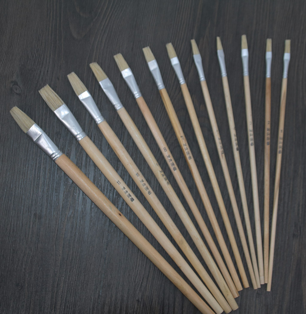 卫庄文化木色杆油画笔水粉水彩笔排笔猪鬃油画笔工厂用笔批发