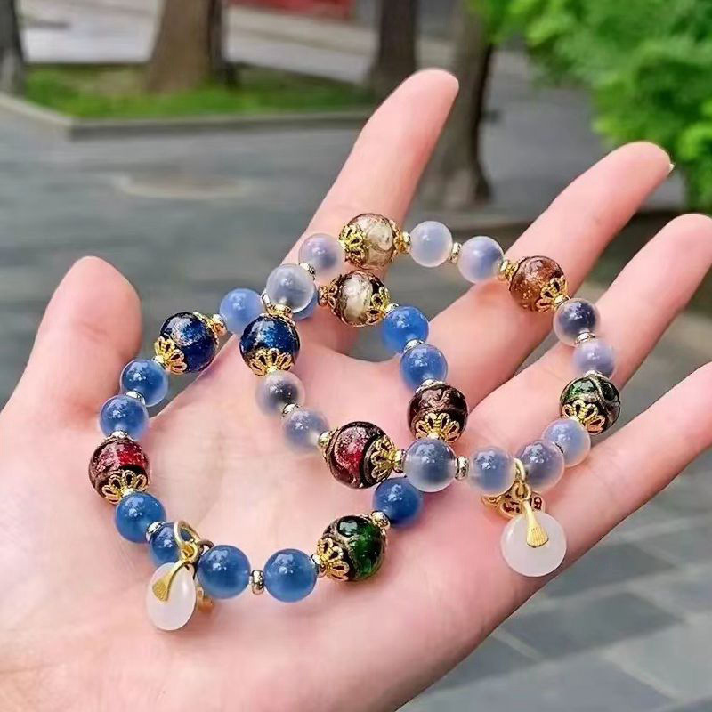 直播爆款北京景区宫宫同款改编半糖香灰琉璃显白手链手串礼物