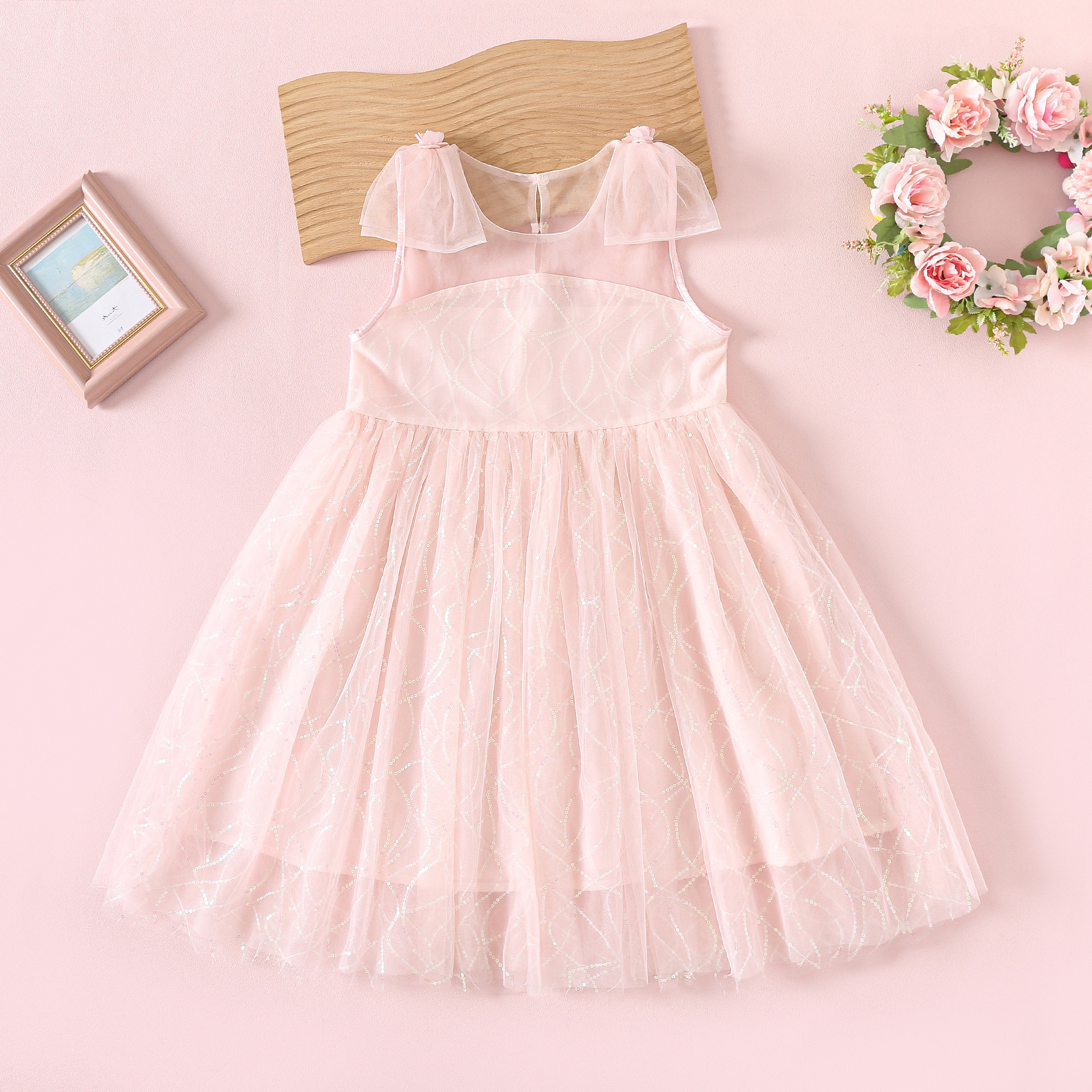 女童连衣裙夏2024新款粉色网纱无袖裙子女宝连衣裙女童夏 公主裙
