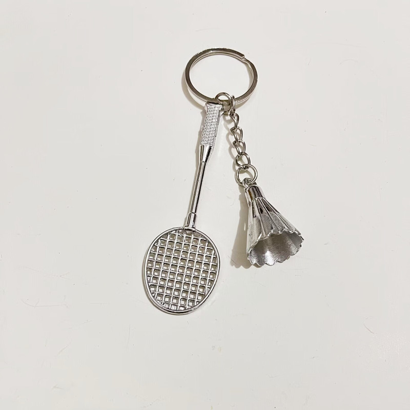 Metal Badminton Keychain Gift Wholesale Mini Badminton Key Ring Sports Elements Key Chain Accessories