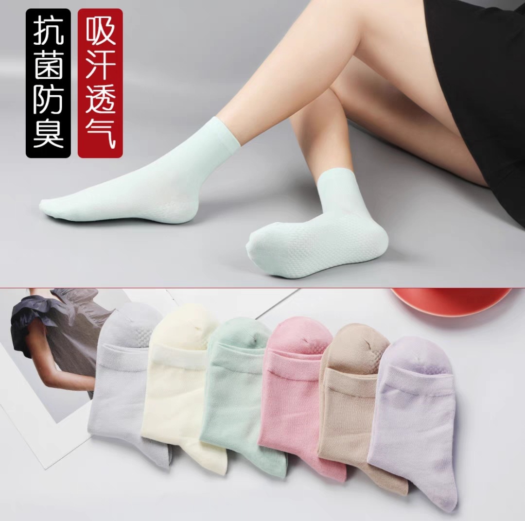 6 Pairs Stink Prevention Hosiery Children's Tube Socks Combed Cotton Argy Wormwood Aromatherapy Spring and Summer Breathable Solid Color Women's Socks Mesh Transparent