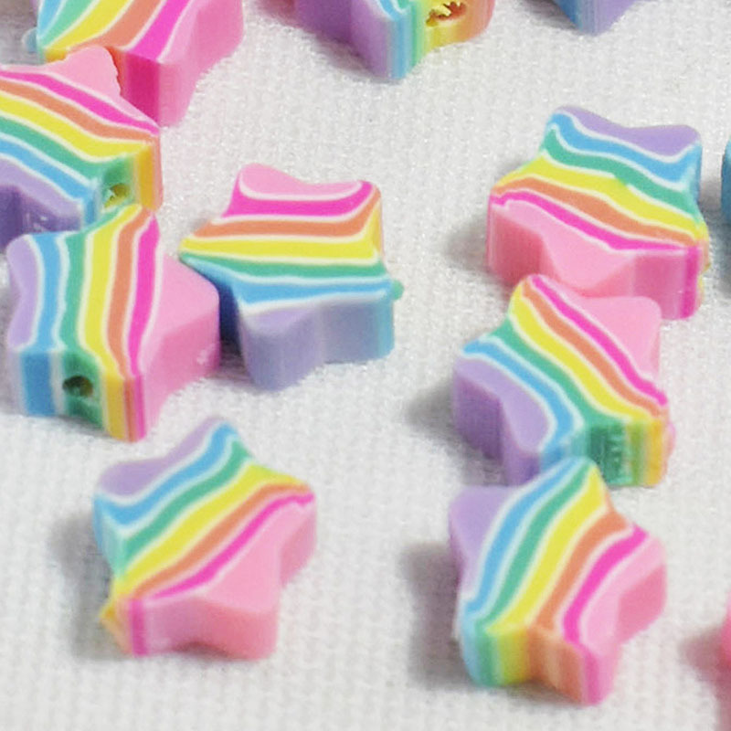 10mm欧美热销软陶彩色彩虹五角星款异形盒装桃心笑脸串珠手工散珠