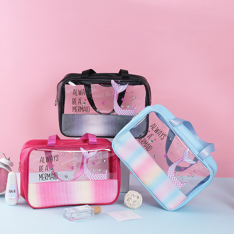 letter printing cosmetic bag cartoon cartoon whale tail creative design storage bag outdoor travel convenient wash bag