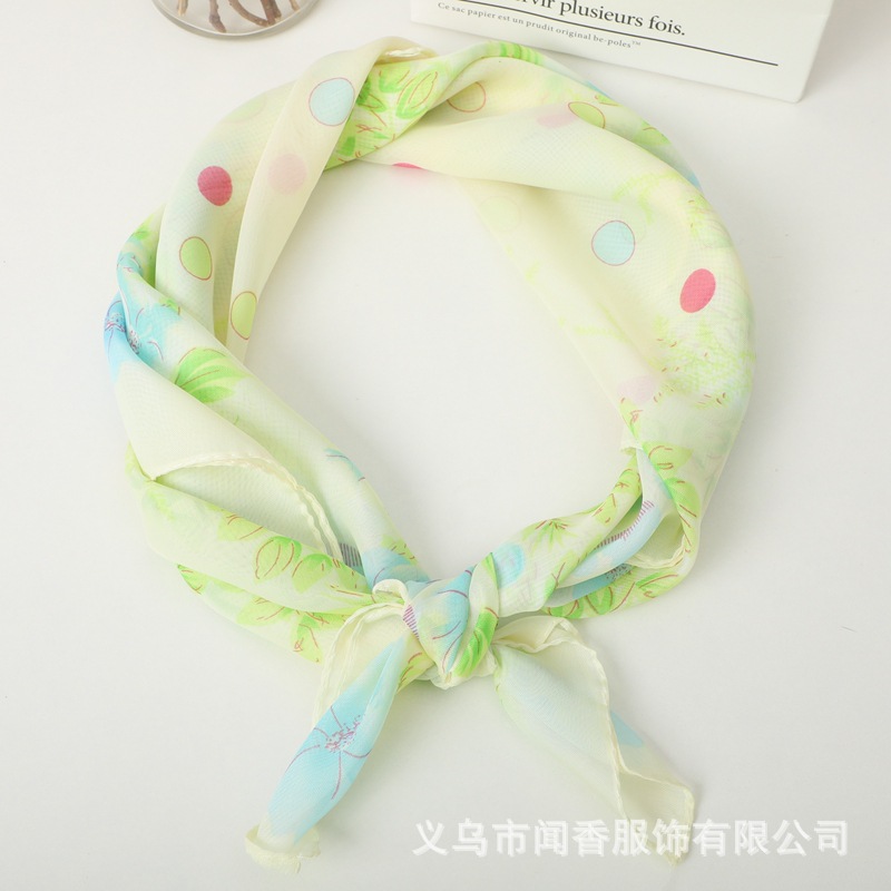 2022 Spring and Summer New Arrival 65cm Artificial Silk Printed Small Square Scarf Women's Neck Protection Sun Protection Scarf Chiffon Scarf