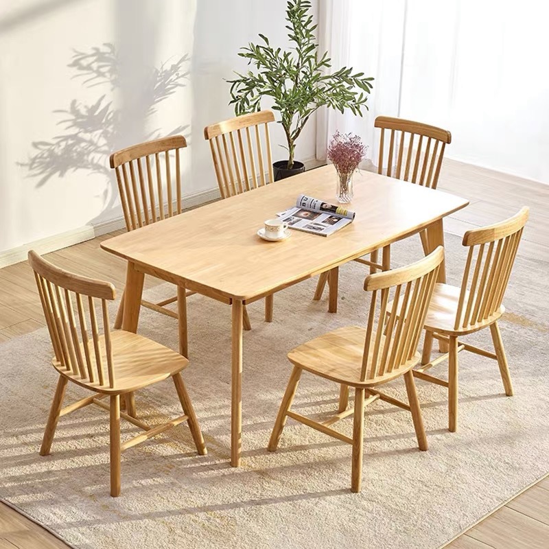 餐桌家用小户型全实木西餐桌北欧原木风简约现代长方形餐桌椅组合