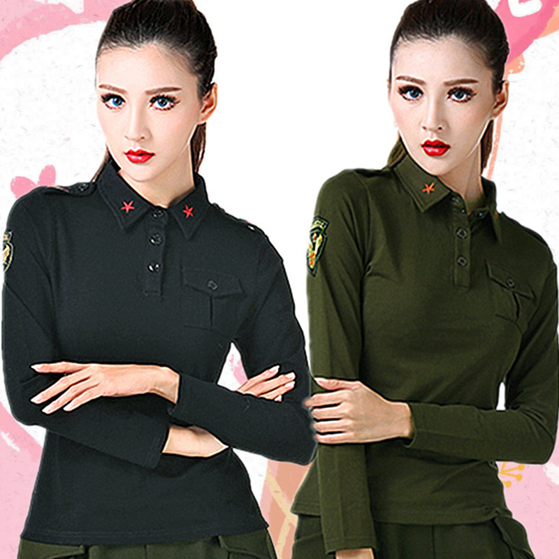 越野营广场舞演出服长袖军色黑色水兵舞服装全新女上衣吉特巴新款