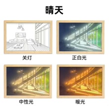 灯光画LED发光装饰画素描小夜灯阳光床头挂画USB插电床头挂画实木