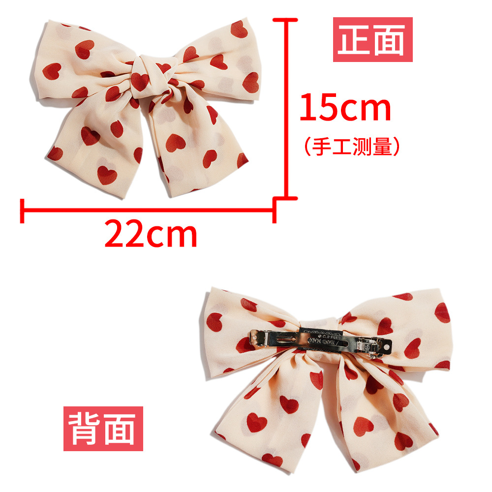 Korean Style Big Bow Polka Dot Love Heart-Shaped Hairpin Ins Style Sweet Chiffon Ponytail Clip Women's Hair Accessories Wholesale