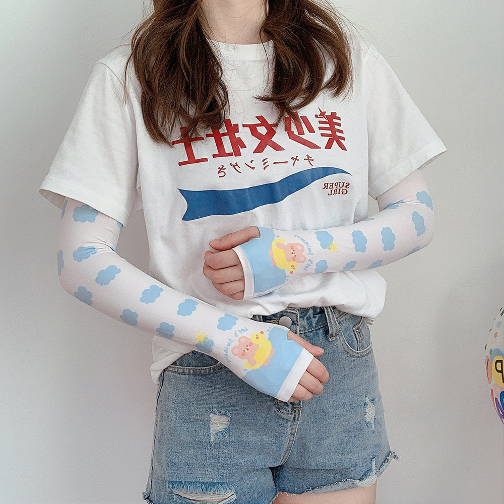 Summer Oversleeve Girl Ice Silk Sun Protection Sleeves Flower Arm UV Protection Oversleeves Net Red Printing Ice Sleeve Arm Guard Tide