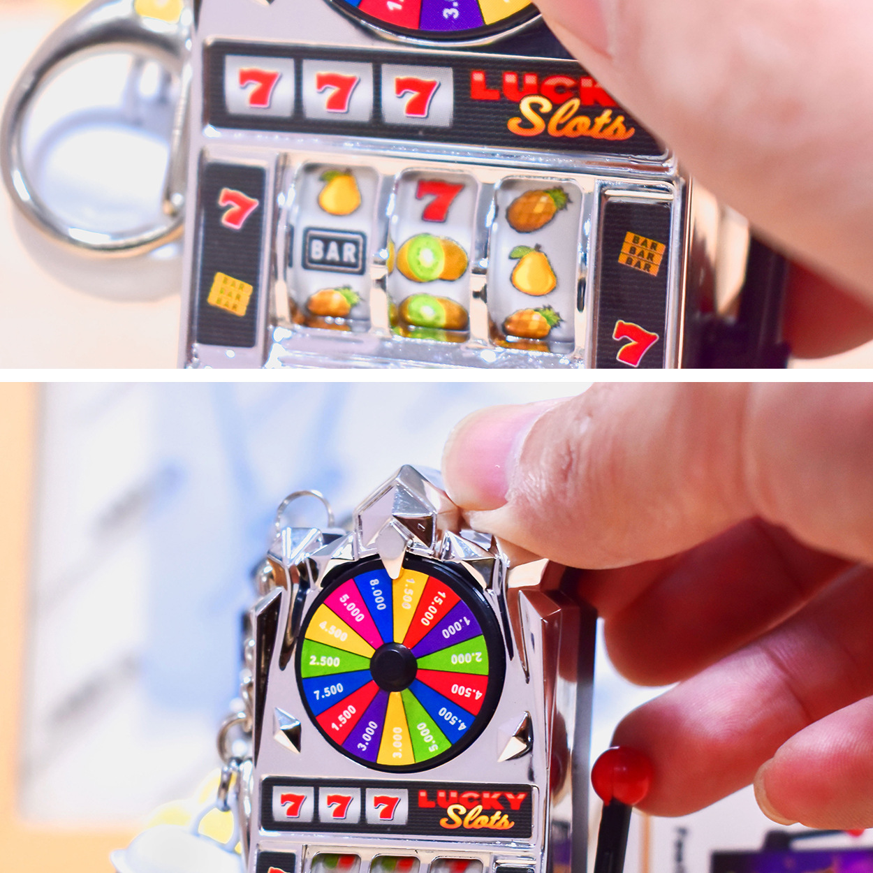 新款迷你创意迷你老虎机游戏水果中奖机小型摇奖机礼物挂饰小玩具