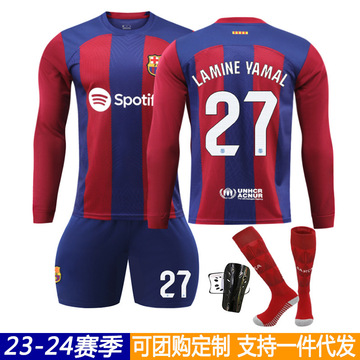 2324巴萨主场秋冬足球服9莱万21德容6加维长袖足球服梅西球衣批发